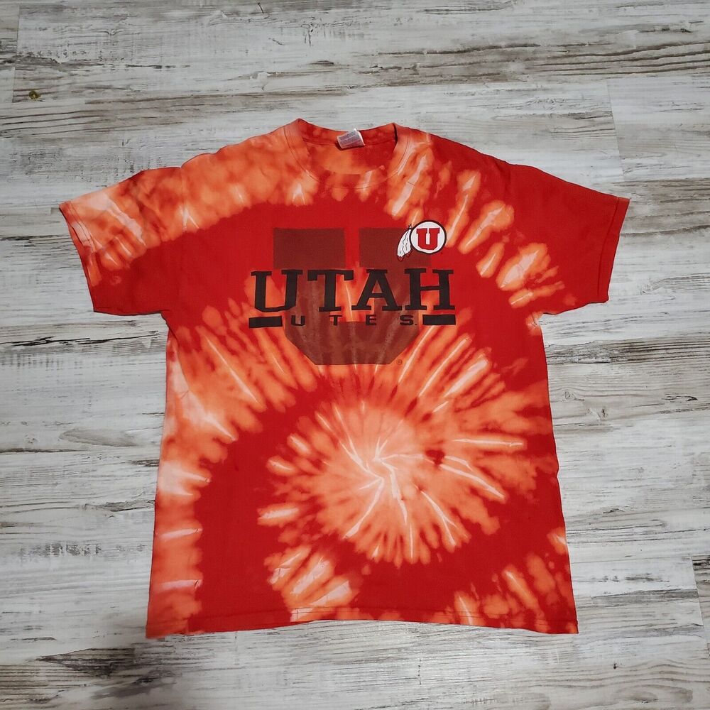 UTES Utah State Red Shirt Size Large Tye Dyed College Tee Utah Utes
